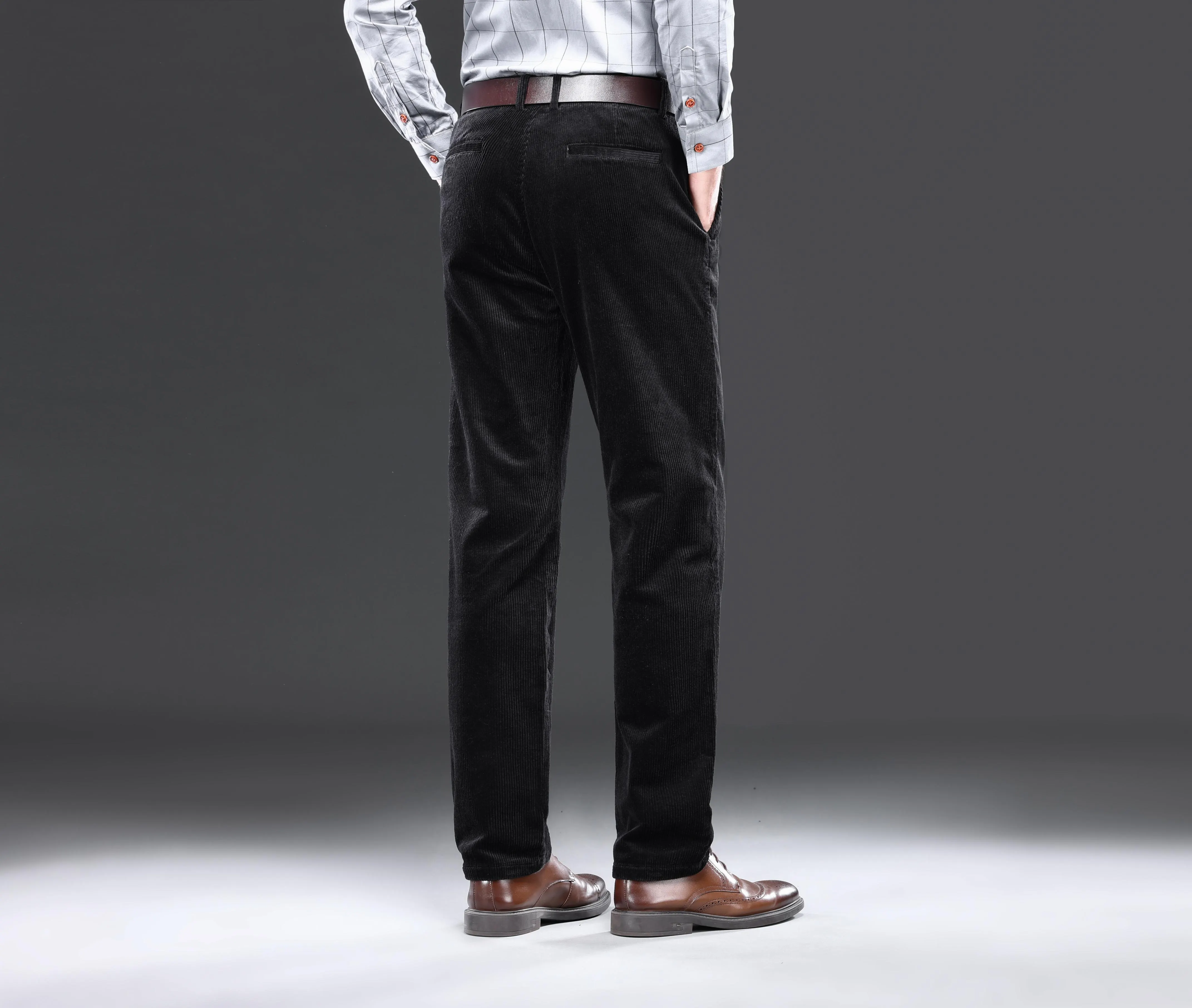 Men's Corduroy Pants For Business, Formal Stretch Straight Leg Pants For Fall Winter