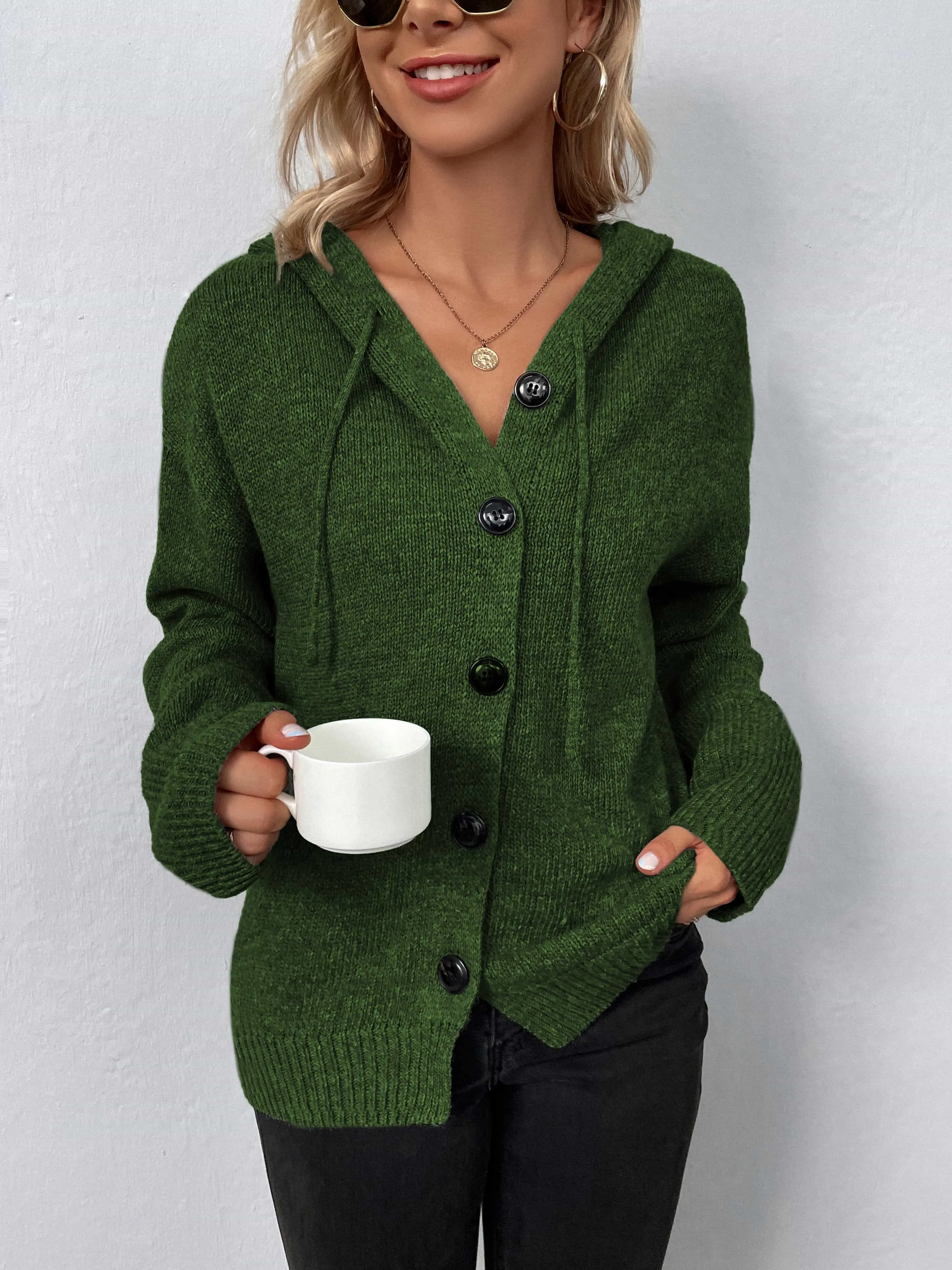Maxct &Button-Down Long Sleeve Hooded Sweater