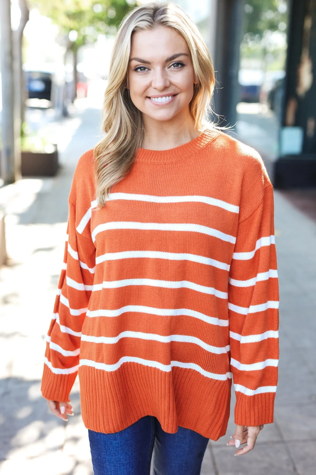 Maxct &Stand Out Rust Striped Oversized Knit Sweater