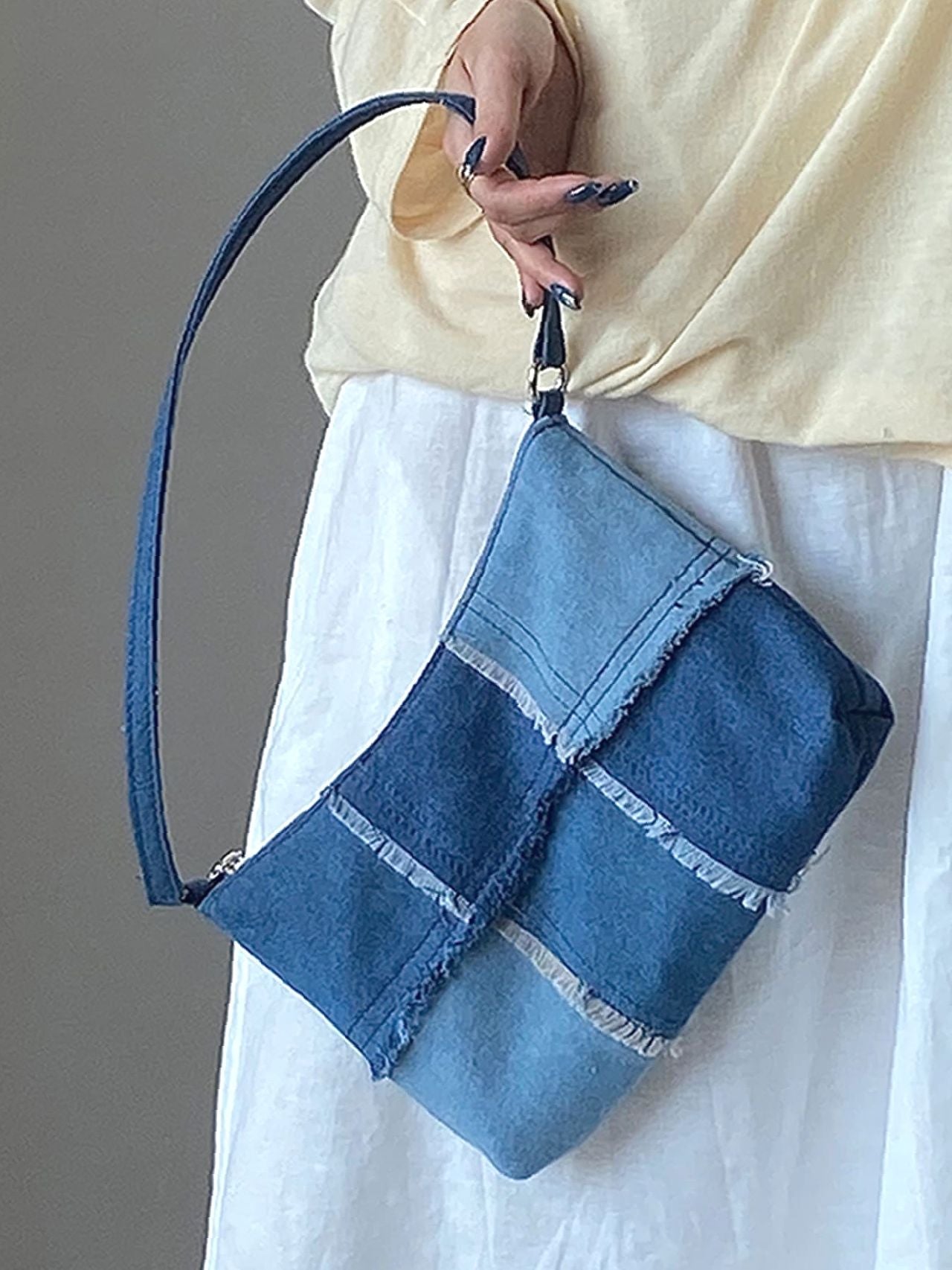Bag For Love - Denim Raw Trim Baguette Bag  - Women Maxct Bags