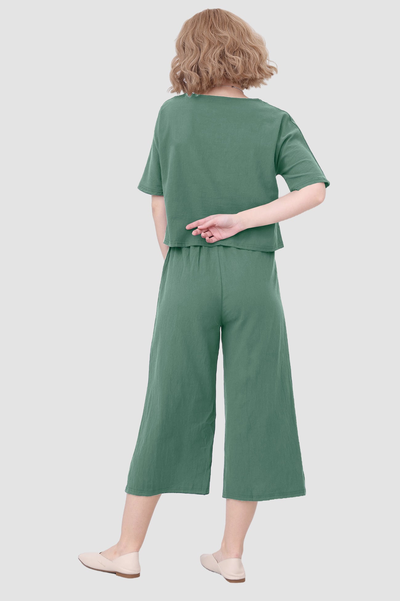Maxct Solid Short Sleeve Top & Elastic Waist Pants