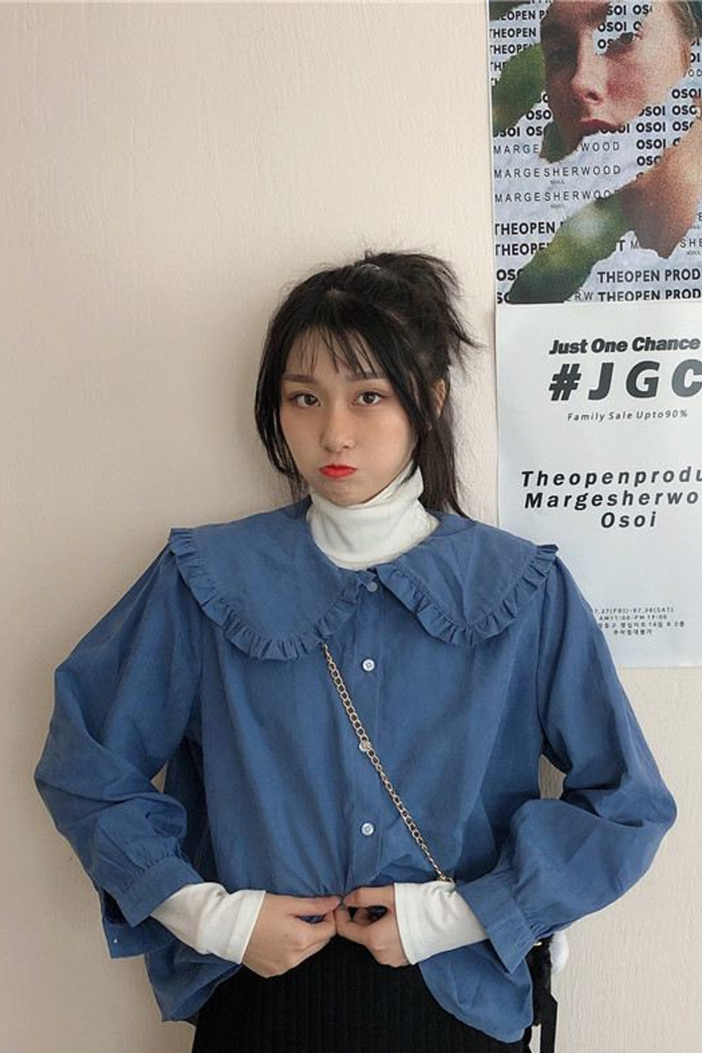 Solid Blouse Peter Pan Collar Shirt Maxct