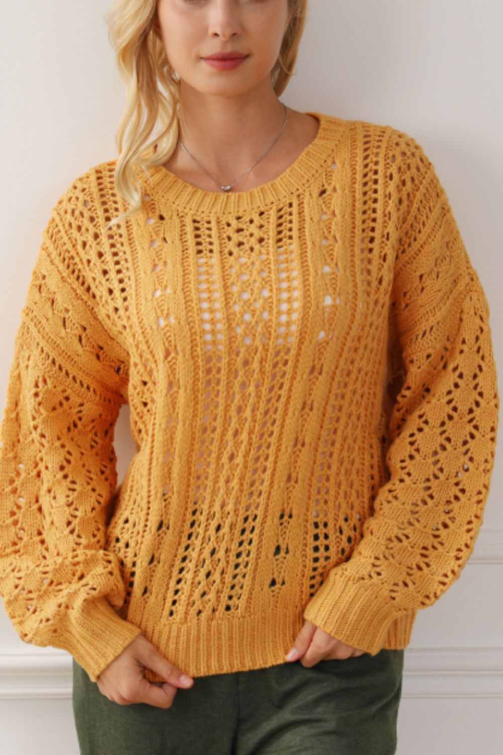 Maxct &Openwork Round Neck Drop Shoulder Sweater