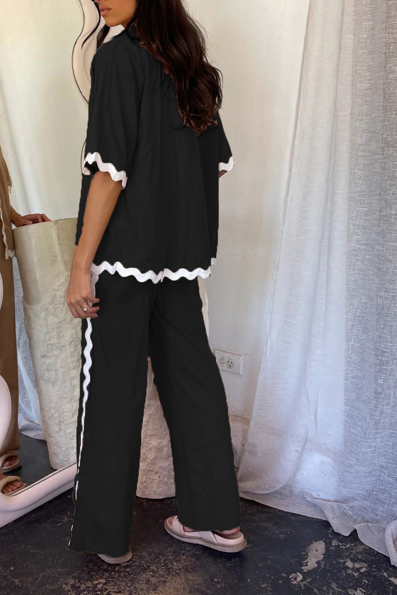 Maxct Wavy Stitching Blouse Long Pants Set