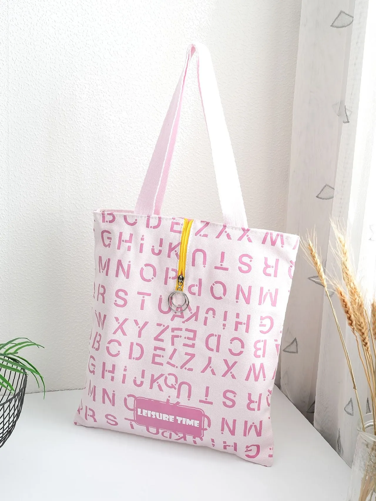 Maxct - Letter Graphic O-ring Zipper Front Shoulder Tote Bag  - Women Tote Bags