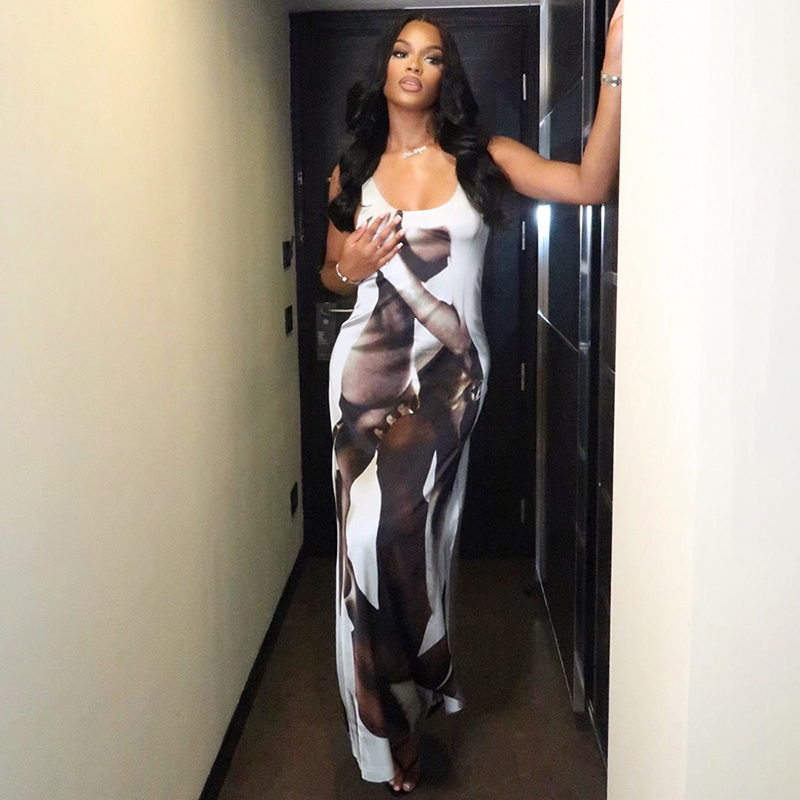 Women's Abstract Sexy Seduce Printed Dress Tank Camisole Sleeveless Dresses Wild Printed Casual Wear Streetwear Outfit