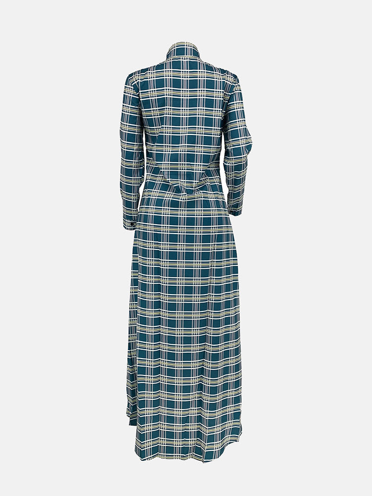 Plaid Turndown Collar Dresses Coat Maxct