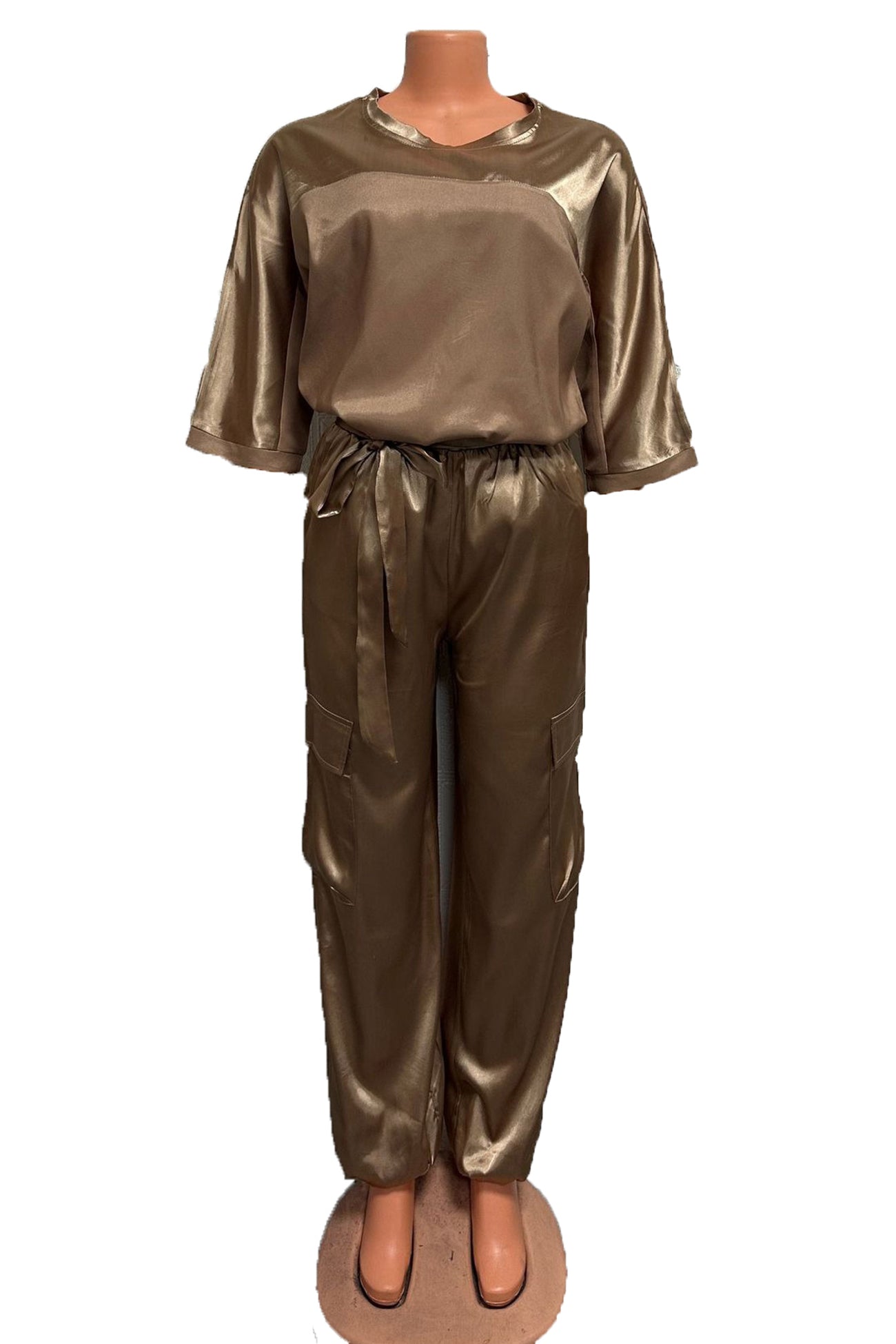 Maxct Satin Half Sleeve Shirt Two-piece Pants Set