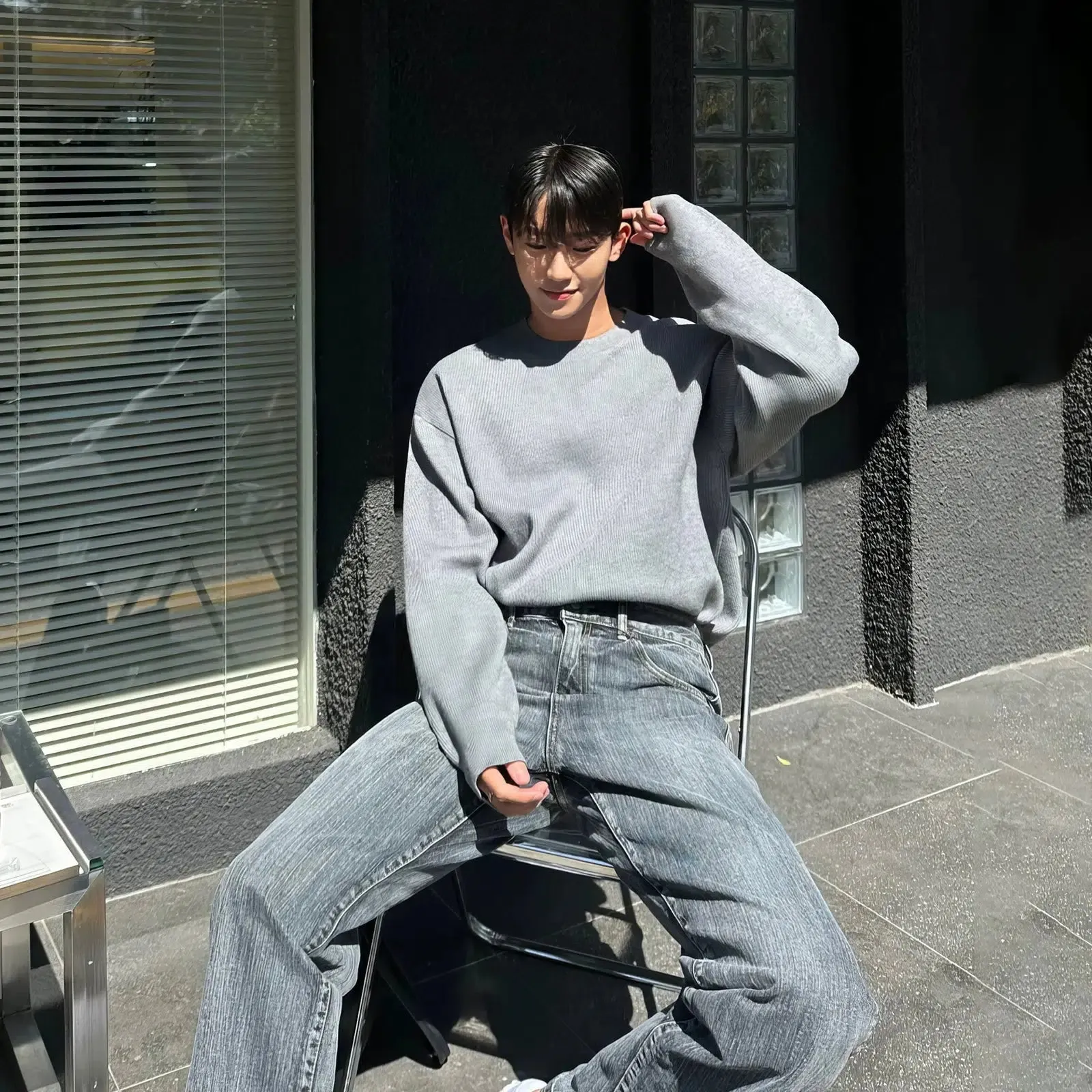 Maxct Pleated Crew Neck Bottoming Sweater
