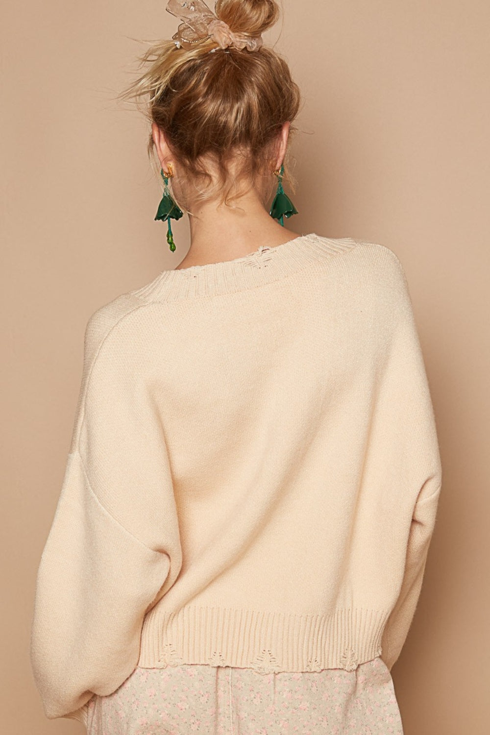 Maxct &POL Round Neck Long Sleeve Peace Sign Sweater