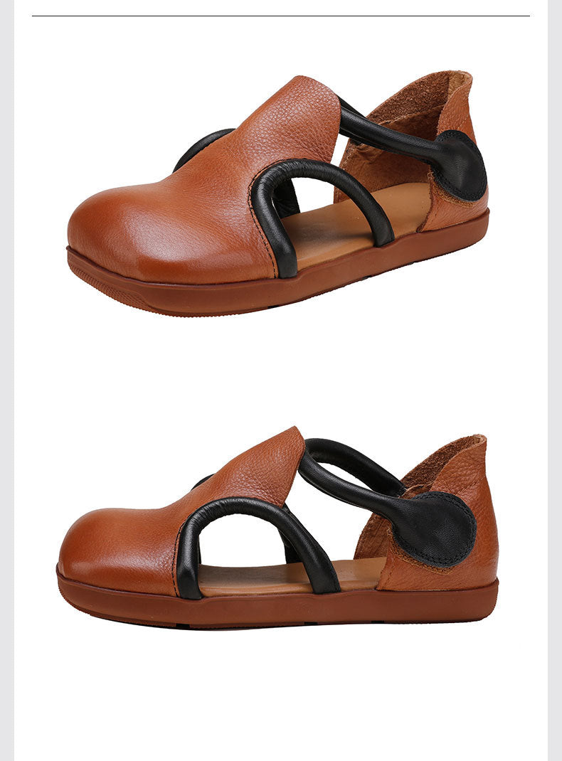 Vintage Niche Leather Flat Sandals Maxct