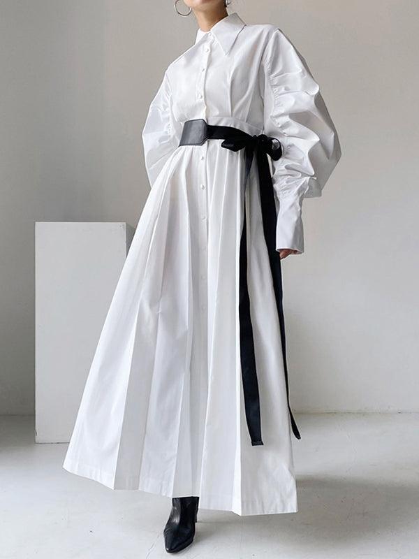 Maxct Nipped Waist Baller Sleeve Shirt Dress with Belt