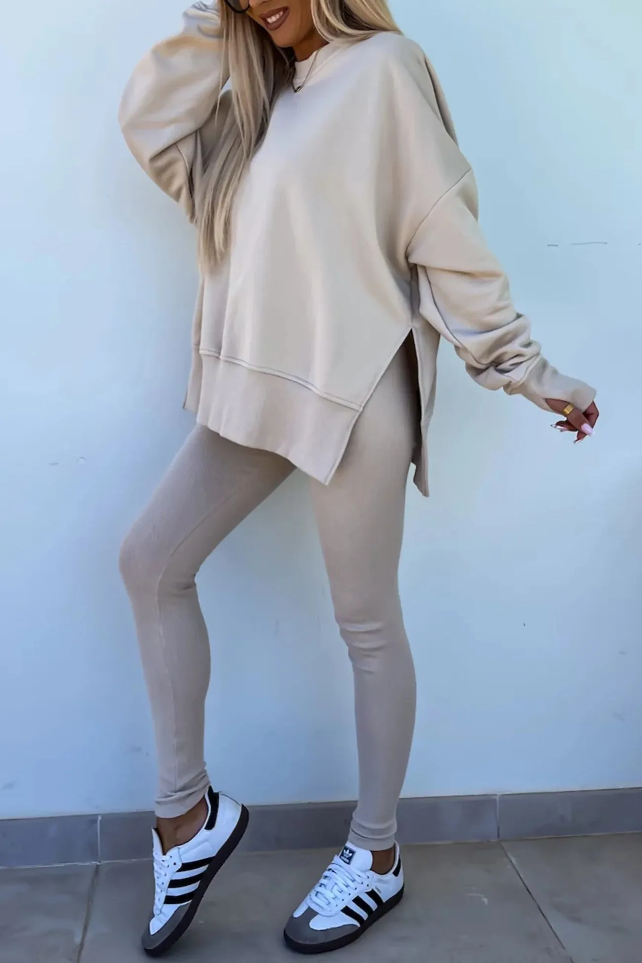 Maxct Crew Neck Slit Sweatshirt Legging Suits