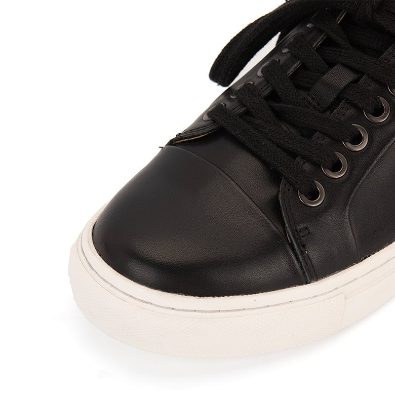 Women's Low Top Fashion Lace Up Flat Sneakers Heel Inlaid Sponge Maxct