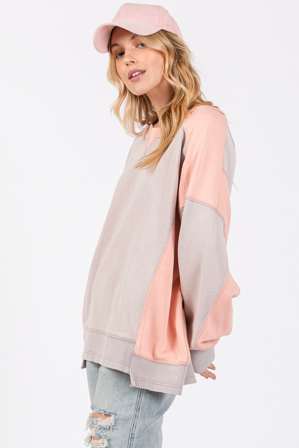 Maxct &SAGE + FIG Color Block Round Neck Sweatshirt