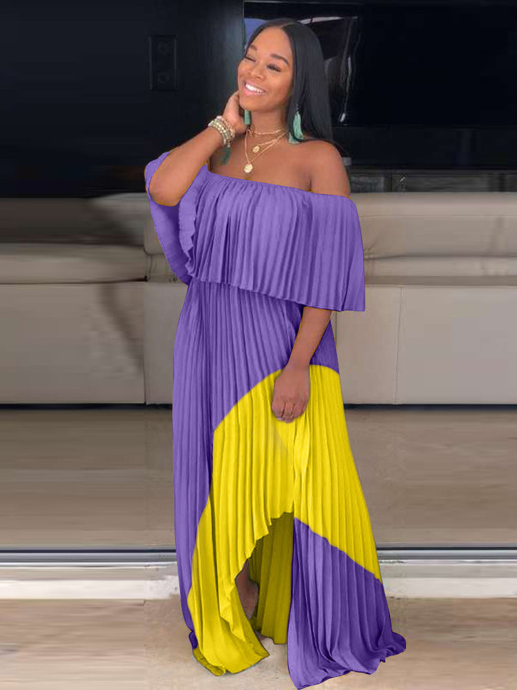 Off Shoulder Ombre Pleated Maxi Dress Maxct