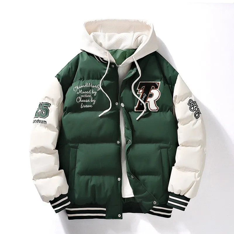 Maxct &Men's Embroidered Hooded Varsity Down Jacket