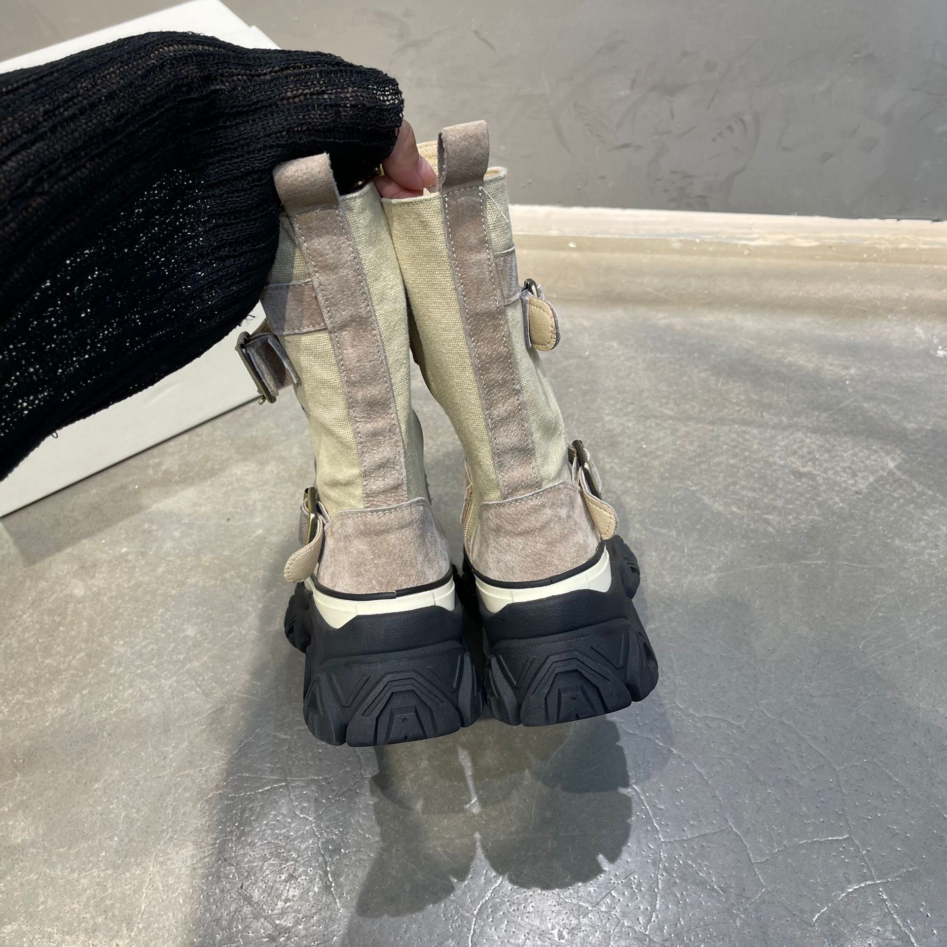 Women's Mid-Calf Leather Motorcycle Boots with Chunky Soles - true deals club