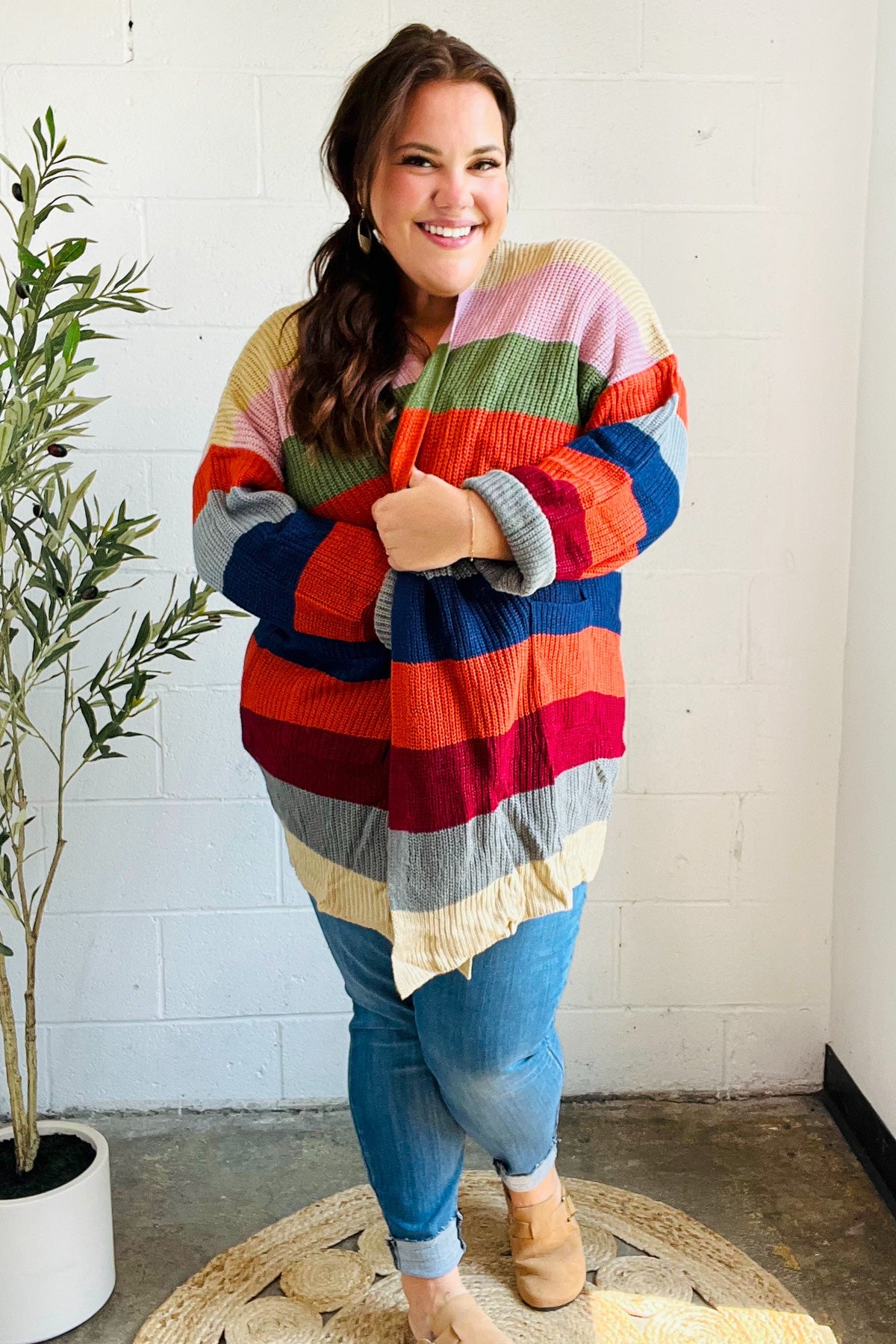 Maxct &Weekend Ready Multicolor Striped Slouchy Open Cardigan