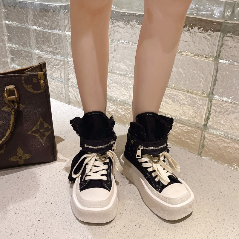 Women's Gothic Denim Canvas Platform Short Ankle Boots - true deals club