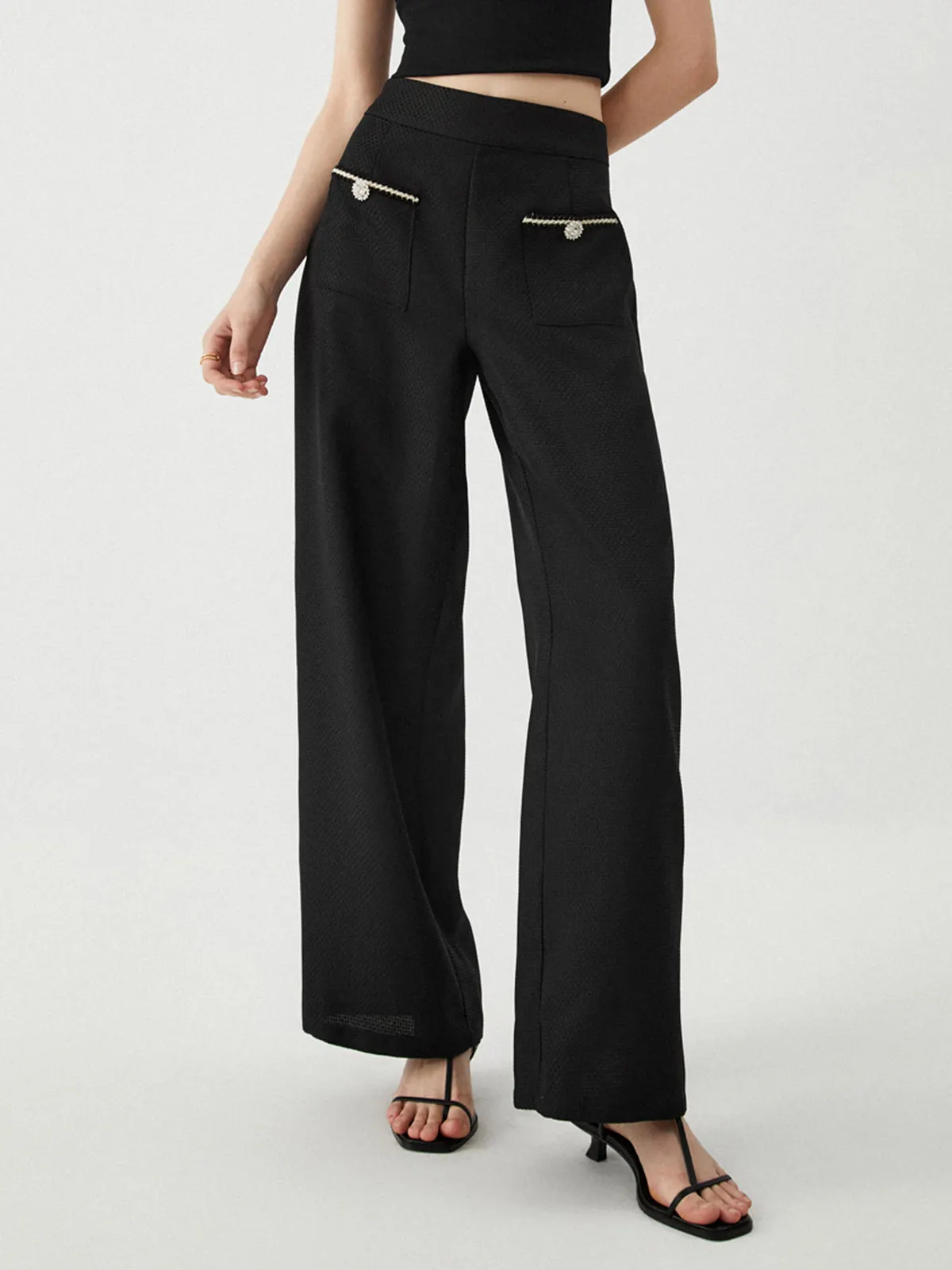Maxct Contrast Trim Pocket Wide Leg Pants
