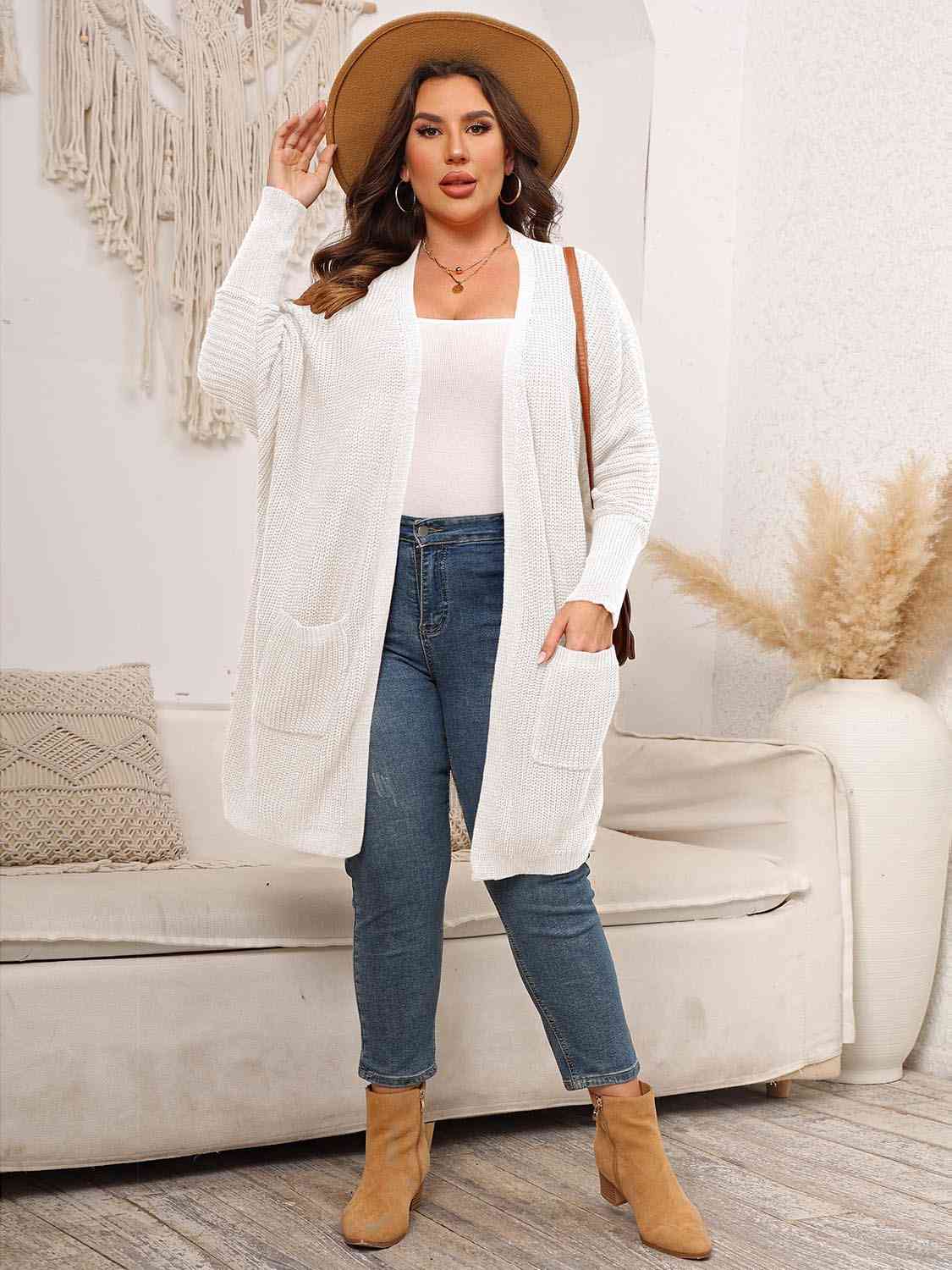 Maxct &Plus Size Open Front Cardigan With Pockets