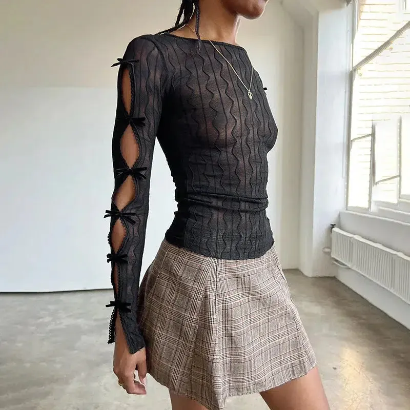 Maxct &Bow Sleeve Sheer Top