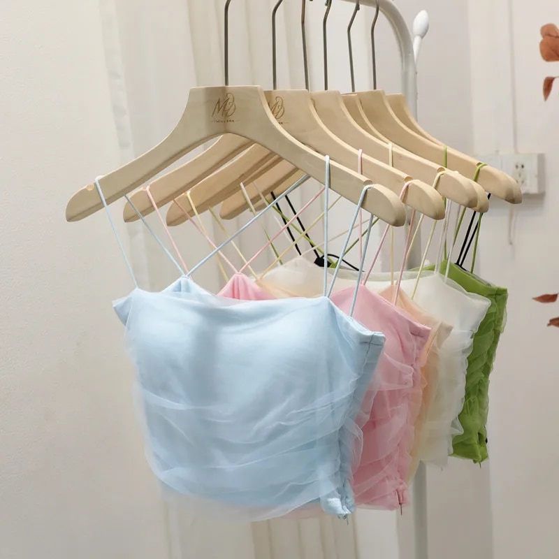 Maxct Mesh Camis Crop Top With Bra Girls Sweet Slim Padded Tube Tops Female Sided Zipper Tank Camisole