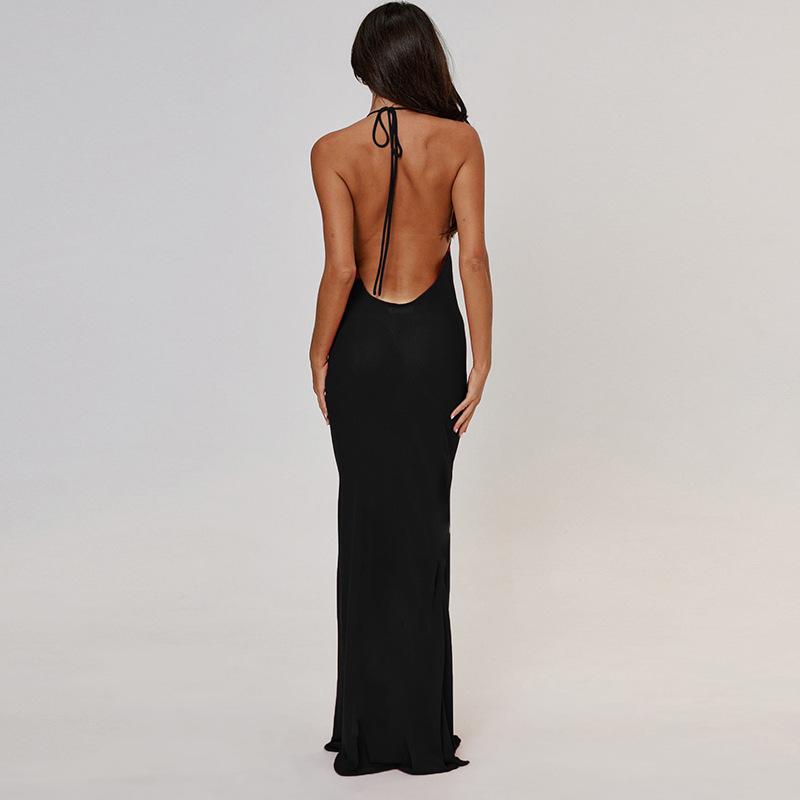 Maxct Women's Clothing 2024 Spring New Fashion Solid Color Hip Sexy Hollow Backless Neck Long Dress Women