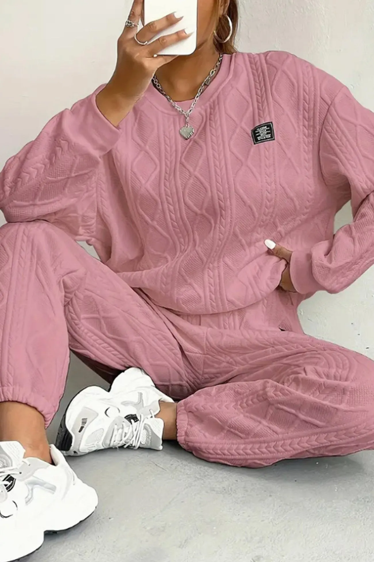 Maxct Cable Knit Crew Neck Sweatshirt Set
