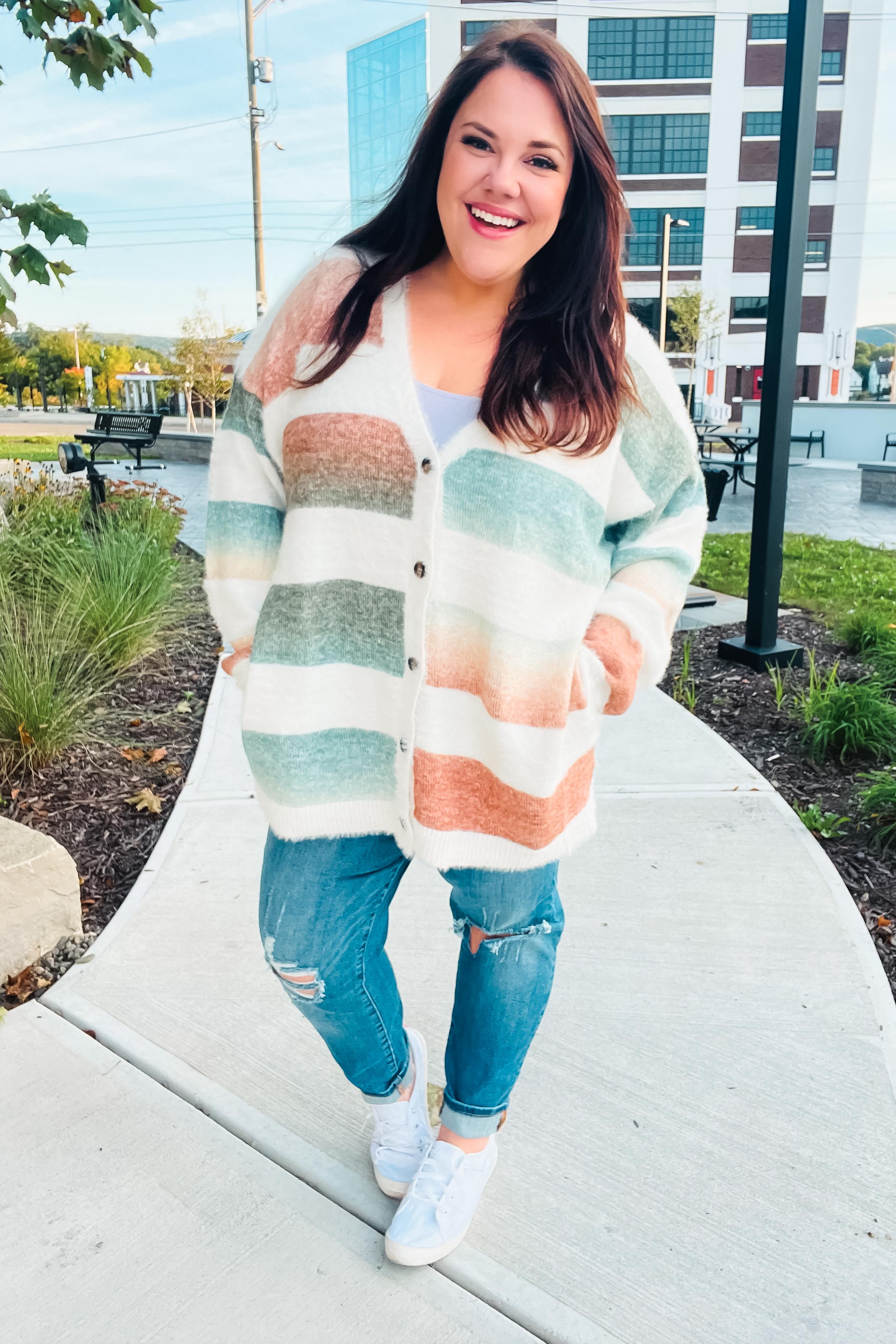 Maxct &Ivory Striped Button Down Fuzzy Knit Cardigan