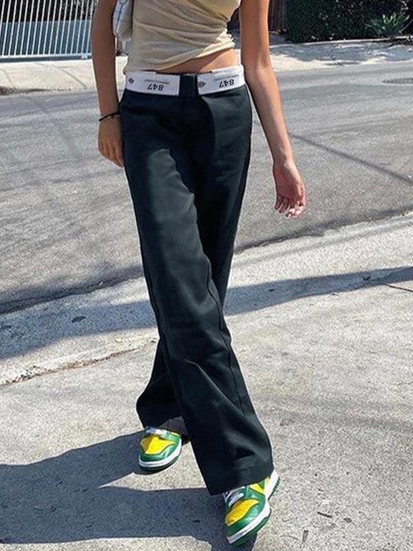 Patchwork Waist Straight Leg Pants Maxct