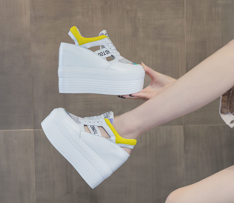 Genuine Leather Women's Platform Sneakers - 12cm Heel - true deals club