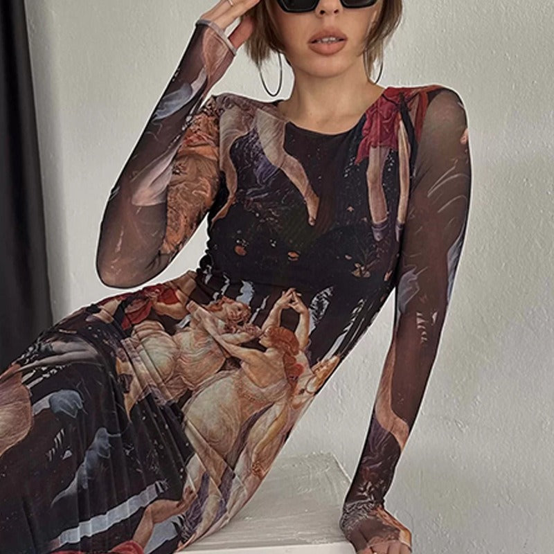 Slim Fit Printed Long Dress Maxct