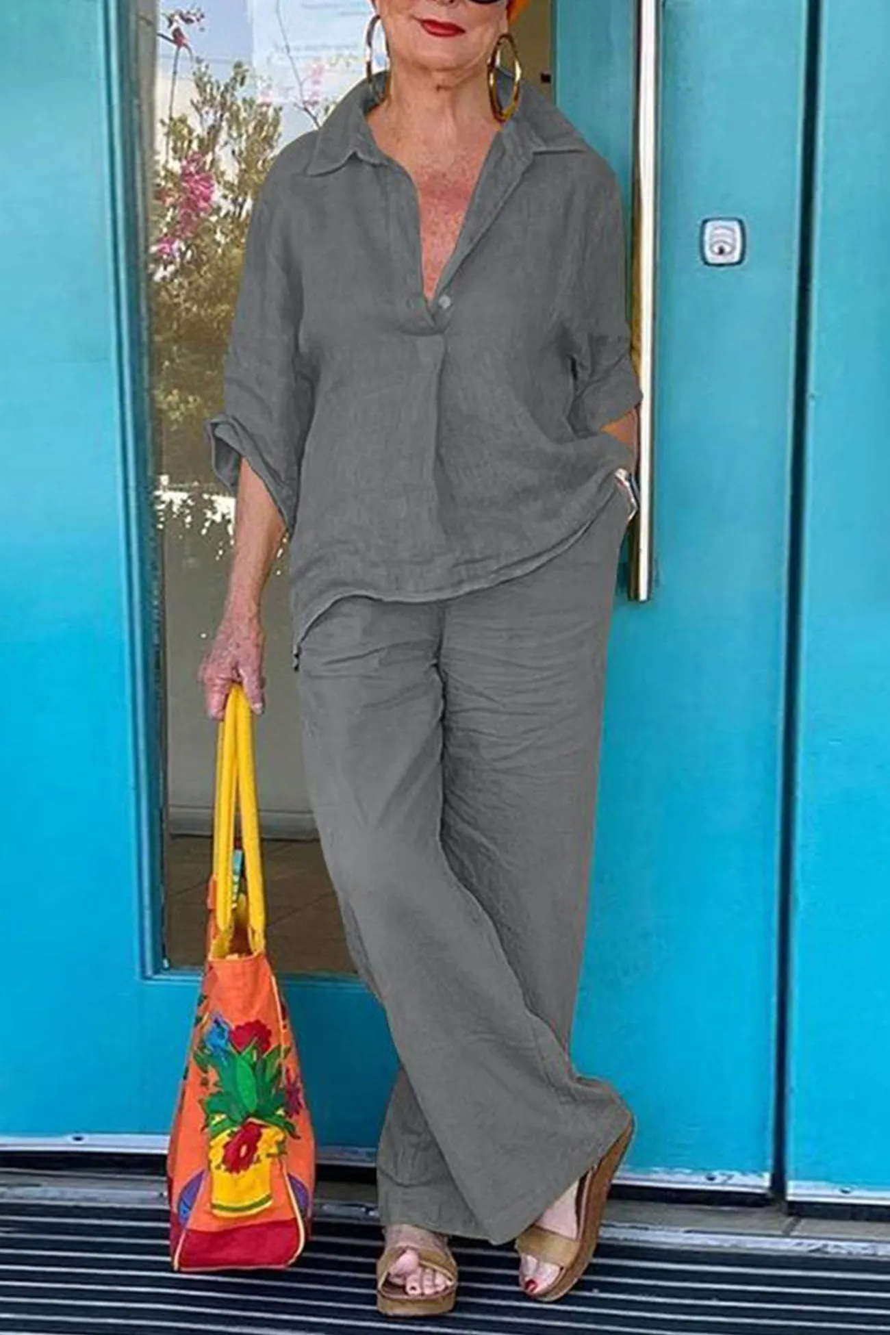 Maxct Cotton Linen Blouse Long Pants Set