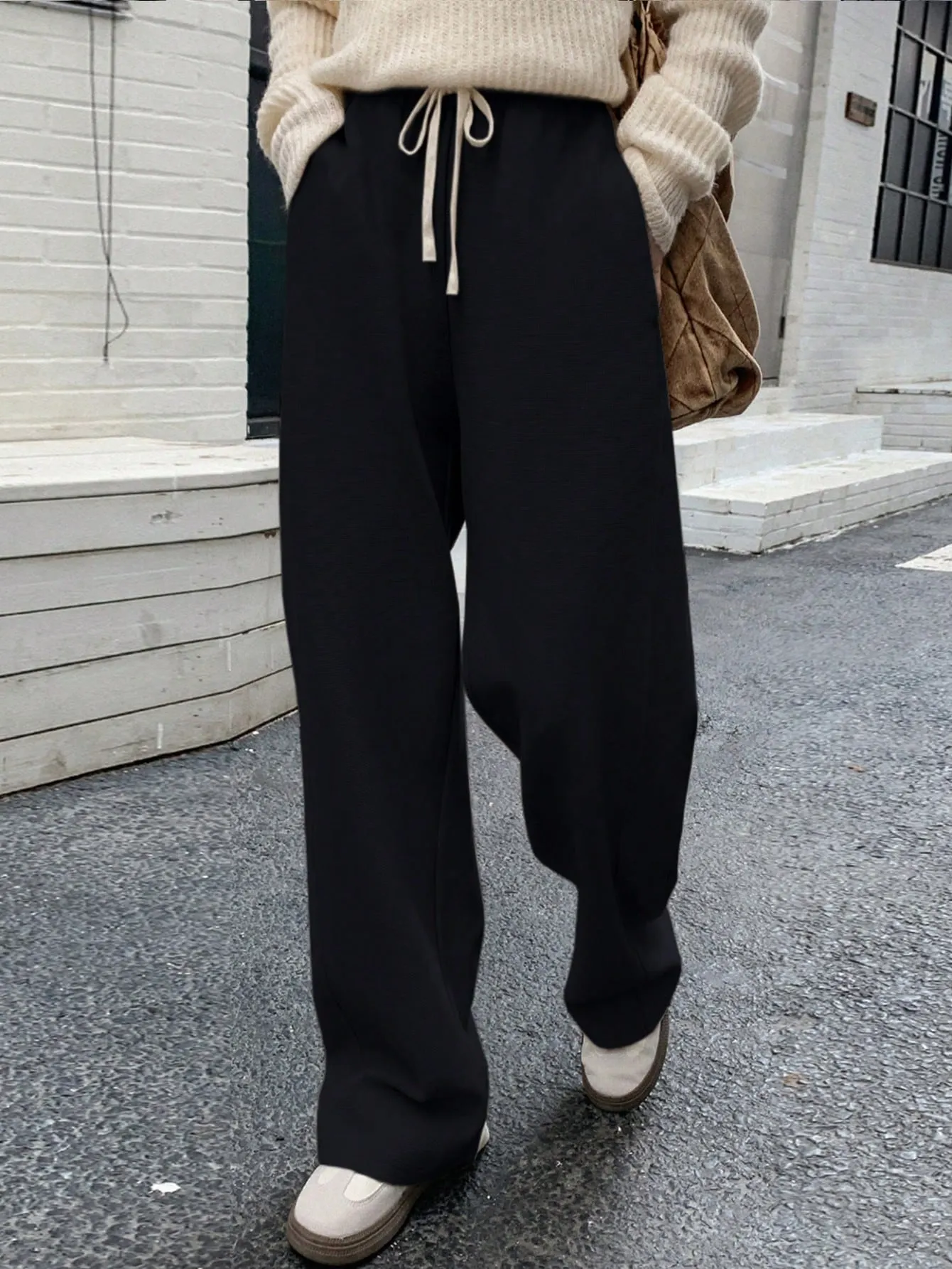 Maxct Women's Solid Color Drawstring Waist Jogger Pants