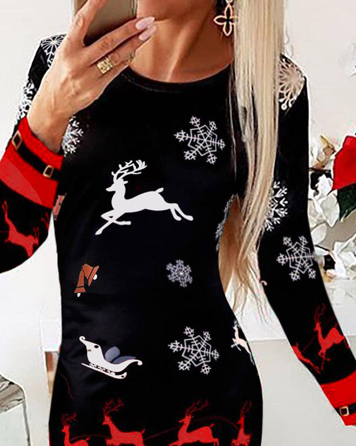Santa Claus Printed Christmas Mini Dress Maxct