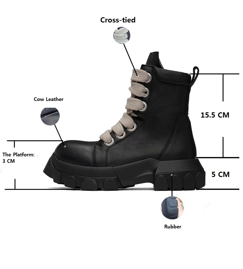 Style Cross-Tied Chunky Bottom Leather Men's British Ankle Boots