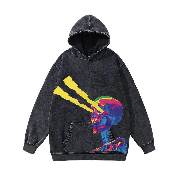 Maxct Y2K Fashion Autumn and Winter Printed Washed Distressed Pullover Long Sleeve Sweater for Men and Women