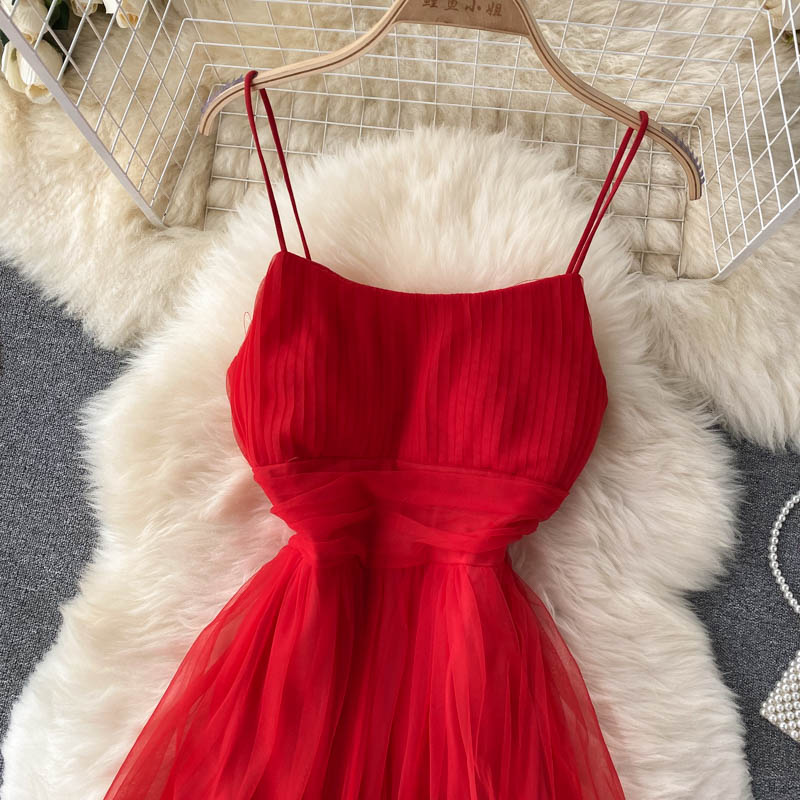 Women's Sexy Mesh Spaghetti Strap Long Dress Summer Orange/Purple/Blue/Pink Ruffle A-Line Beach Robe Female Elegant Party Vestidos