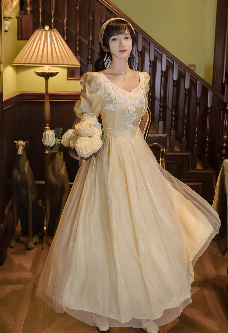Belle Satin Puff Sleeve Maxi Dress Maxct