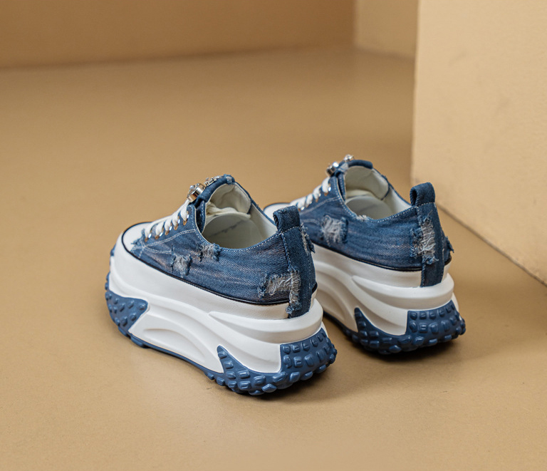 Blinged Out: 6cm Denim Leather Chunky Platform Sneakers - true deals club