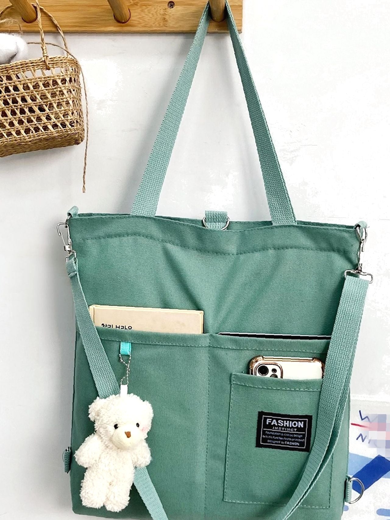 Maxct - Letter Graphic Shopper Bag with Bag Charm  - Women Tote Bags