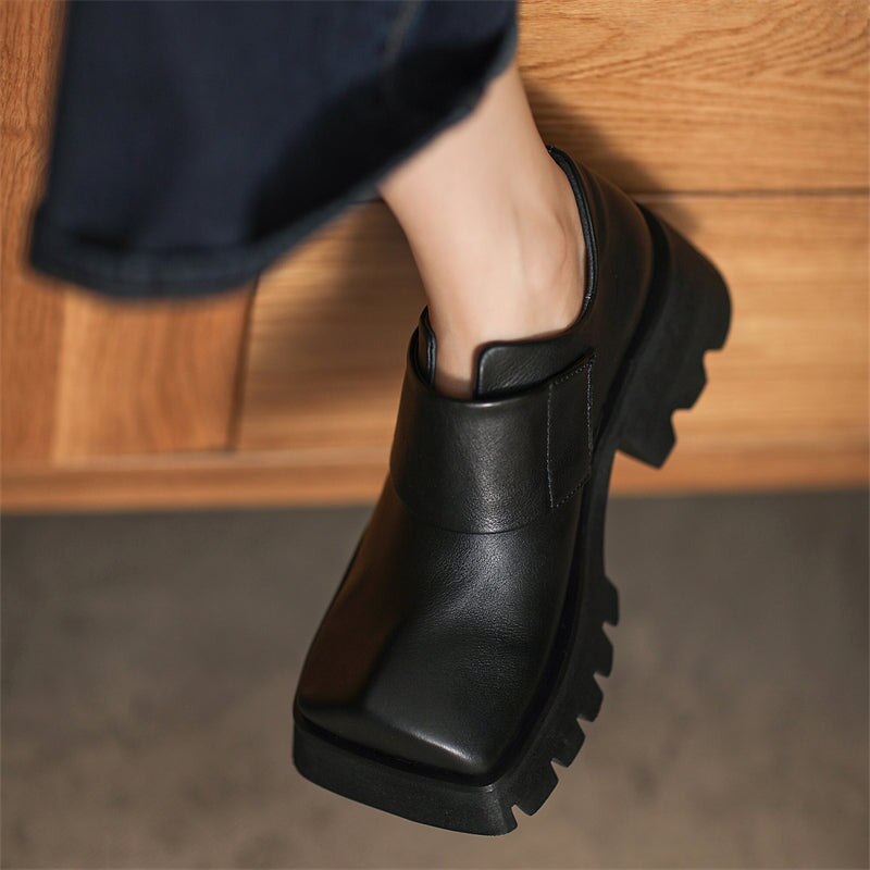 Square Toe Touch-strap Chunky Derby Shoes Maxct
