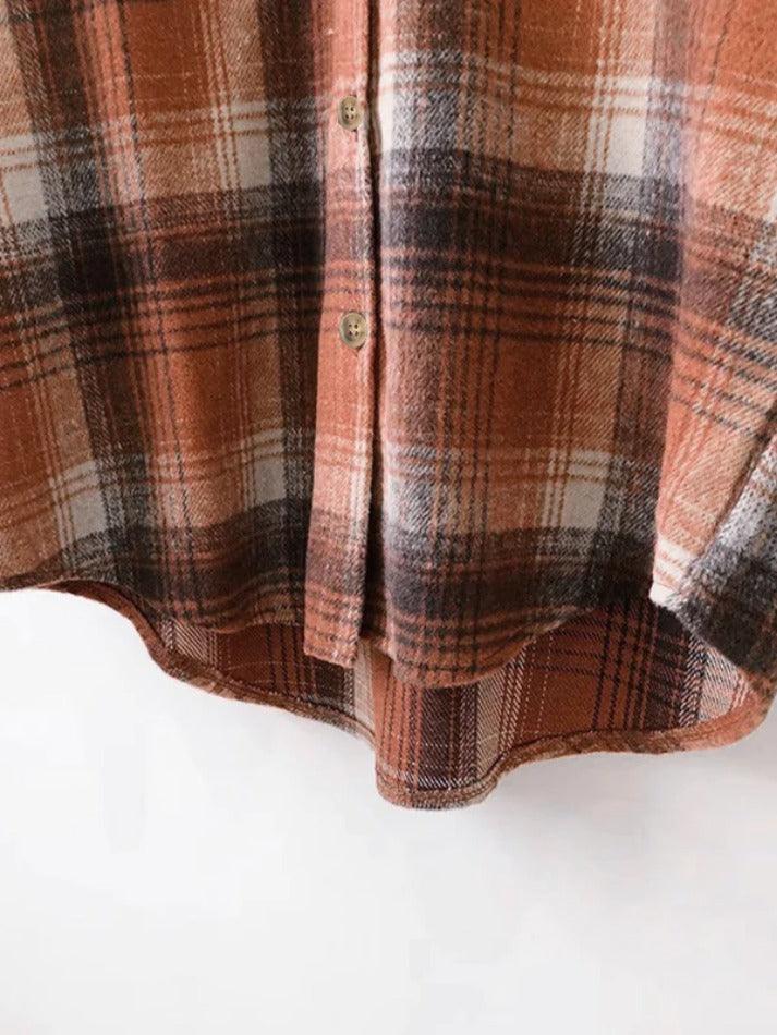Maxct Vintage Plaid Brushed Long Sleeve Blouse