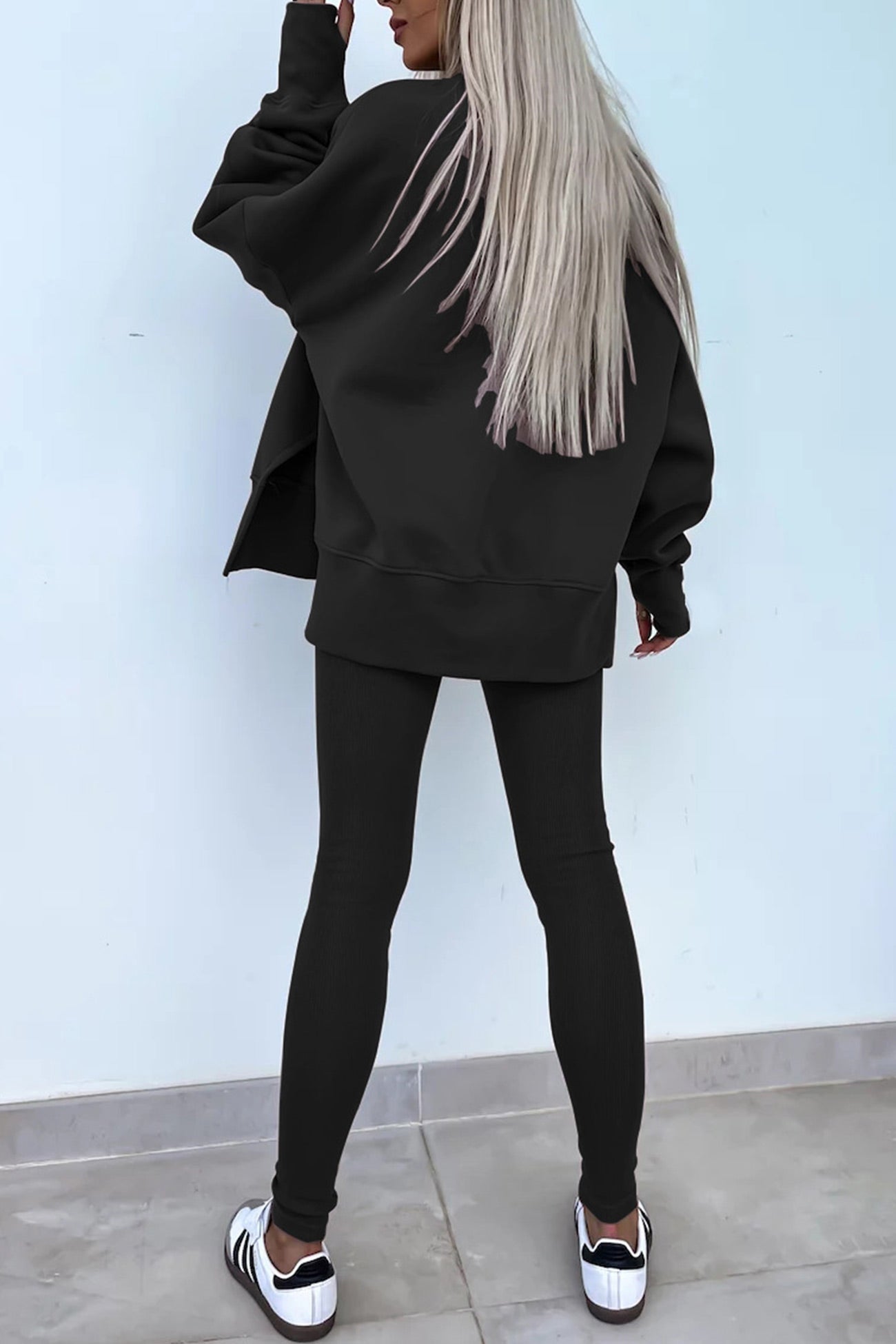 Maxct Crew Neck Slit Sweatshirt Legging Suits