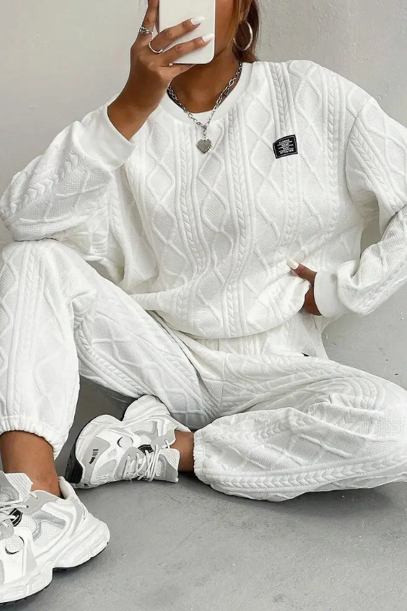 Maxct Cable Knit Crew Neck Sweatshirt Set