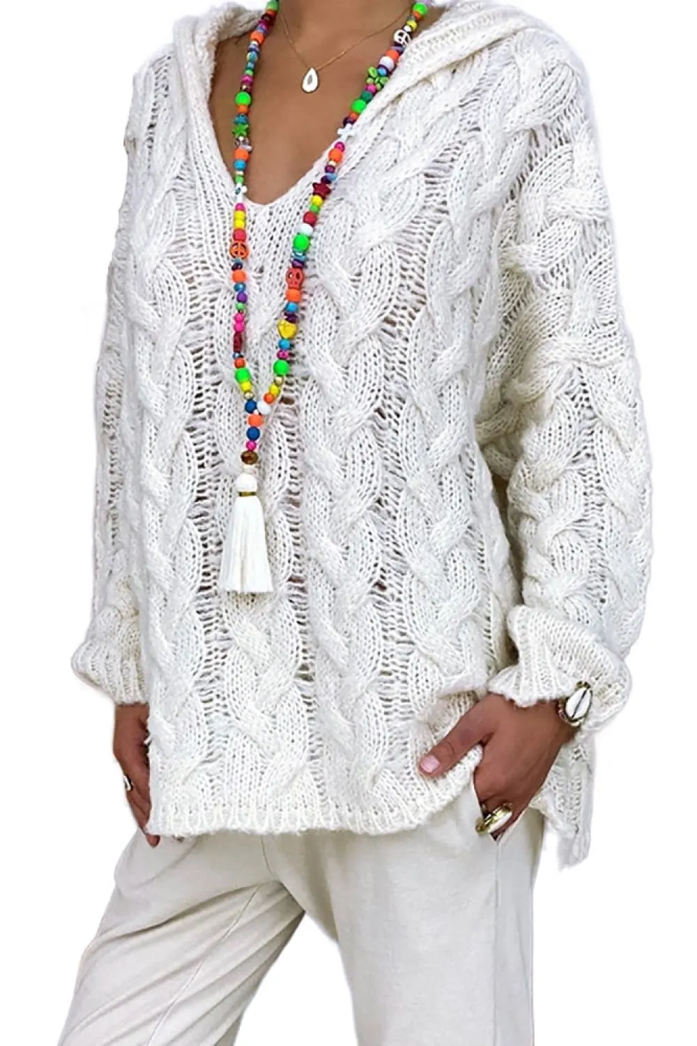 Cable-Knit Hooded Sweater - Image 7