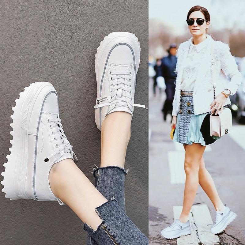 Platform Leather Sneaker Pumps for Women Maxct
