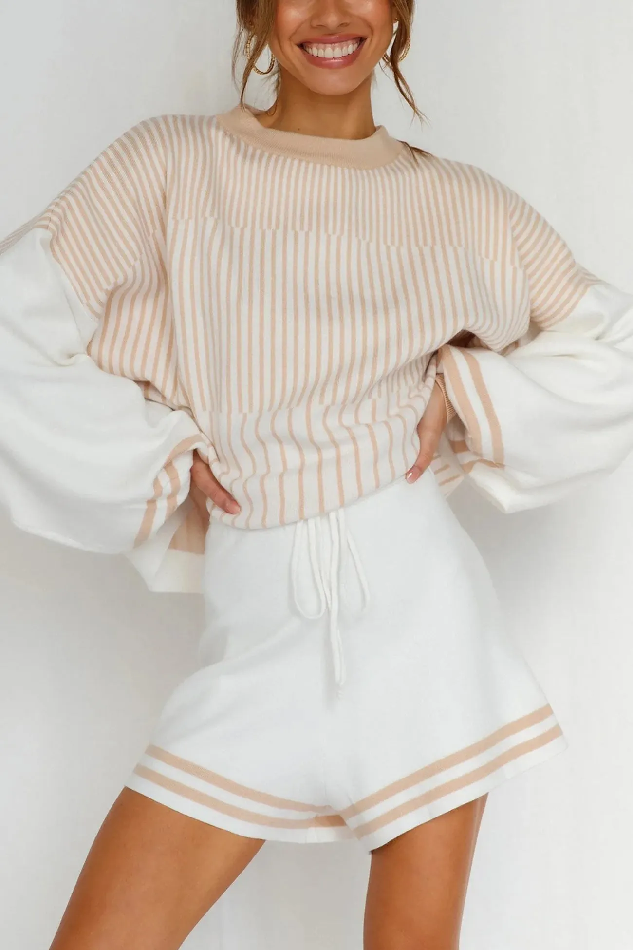 Maxct Striped Sweater Knit Shorts Set